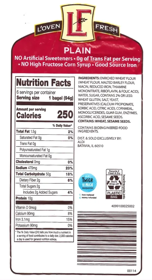 Loven Fresh Plain Bagels Ingredients Nutrition Facts
