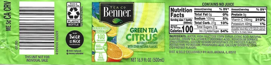 Benner Tea Co Citrus Green Tea Ingredients Nutrition Facts