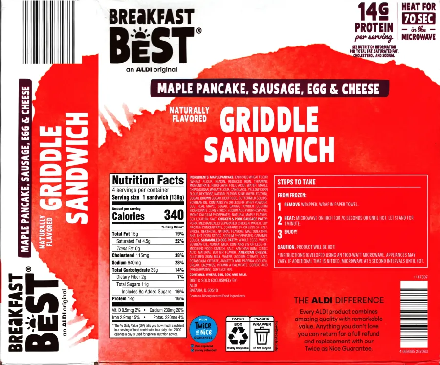 Breakfast Best Griddle Sandwich Ingredients Nutrition Facts Cooking Directions