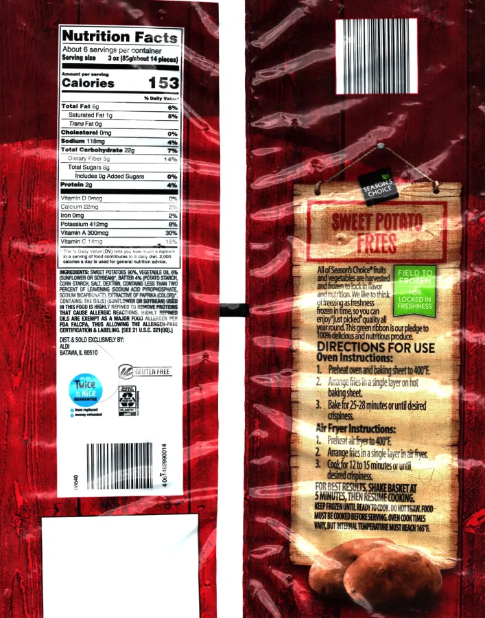 Seasons Choice Sweet Potato Fries Ingredients Nutrition Facts Cooking Directions