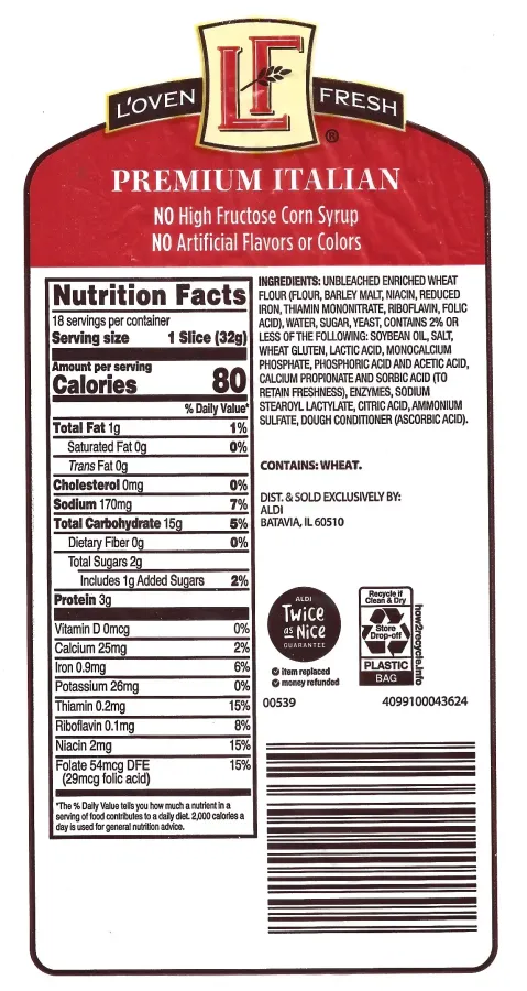 Loven Fresh Italian Bread Ingredients Nutrition Facts
