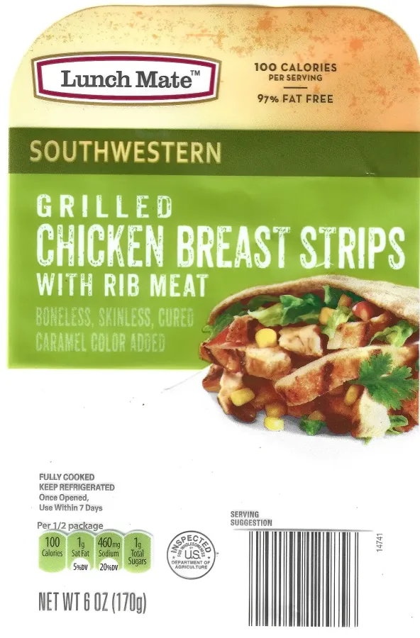 Lunch Mate Southwestern Grilled Chicken Breast Strips With Rib Meat