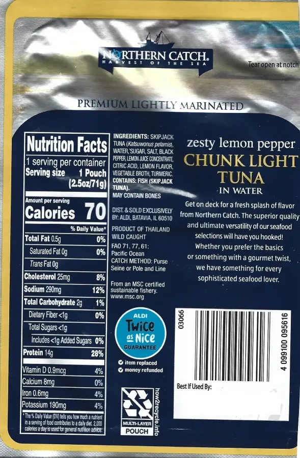 Northern Catch Zesty Lemon Pepper Chunk Light Tuna In Water Ingredients Nutrition Facts