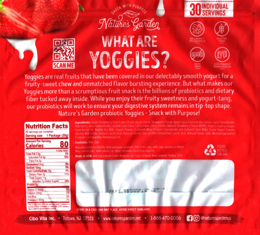 Natures Garden Probiotic Strawberry Yoggies Ingredients Nutrition Facts