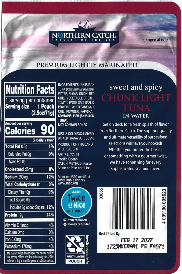Northern Catch Sweet And Spicy Chunk Light Tuna In Water Ingredients Nutrition Facts
