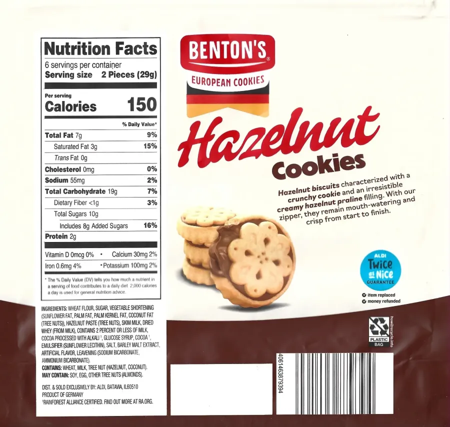 Bentons Hazelnut Cookies Ingredients Nutrition Facts