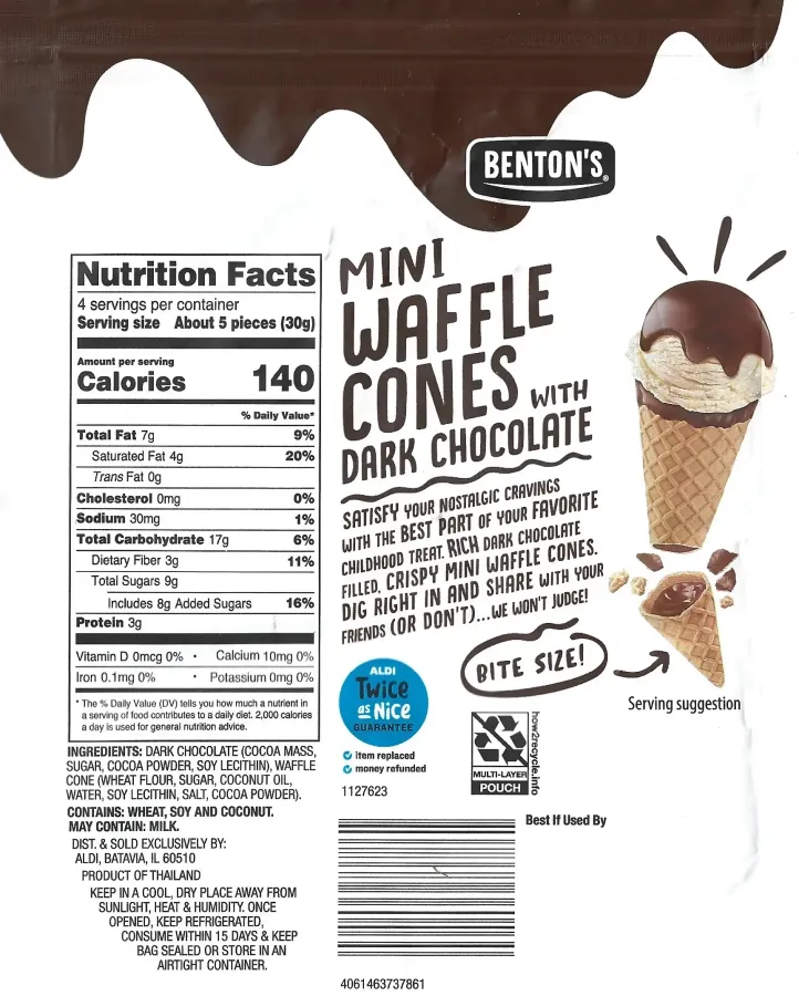 Bentons Mini Waffles Cones With Dark Chocolate Ingredients Nutrition Facts