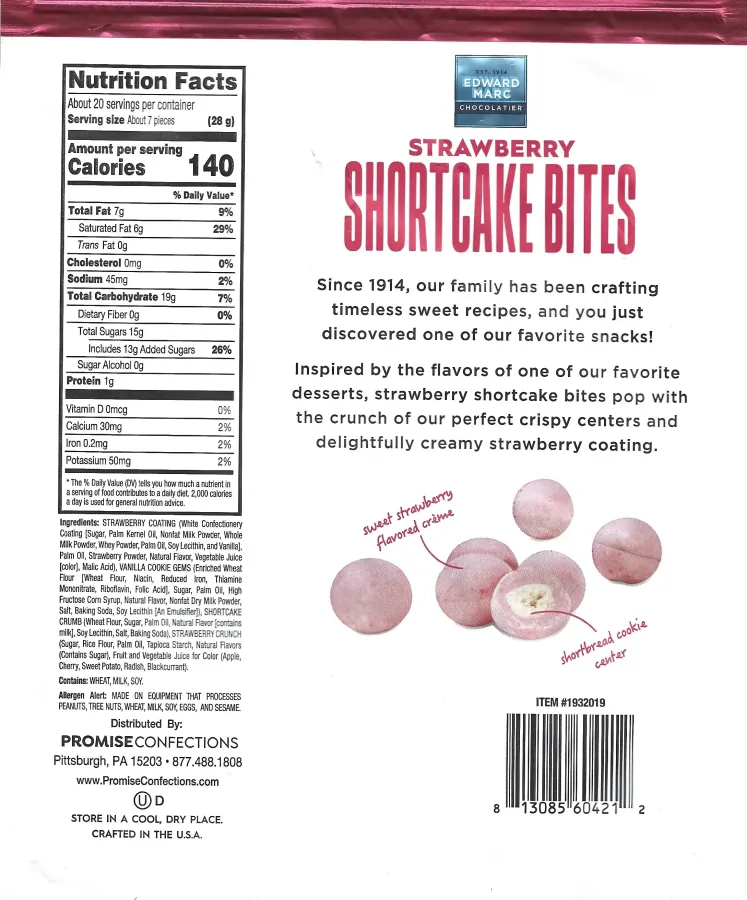 Edward Marc Chocolatier Strawberry Shortcake Bites Ingredients Nutrition Facts