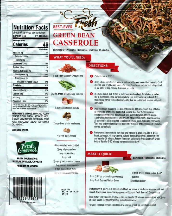 Fresh Gourmet Crispy Onions Ingredients Nutrition Facts