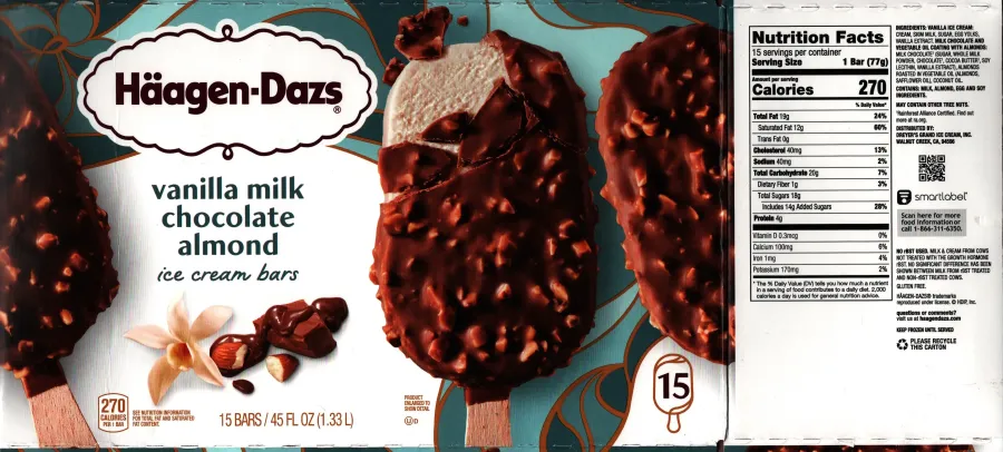 Haagen Dazs Vanilla Chocolate Almond Ice Cream Bars Ingredients Nutrition Facts