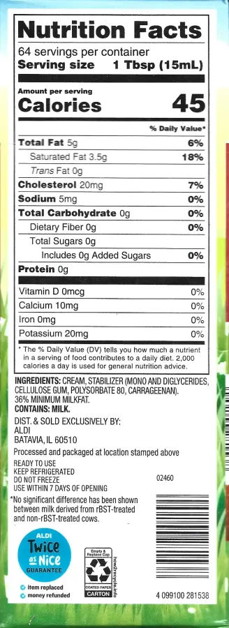Friendly Farms Heavy Whipping Cream Ingredients Nutrition Facts