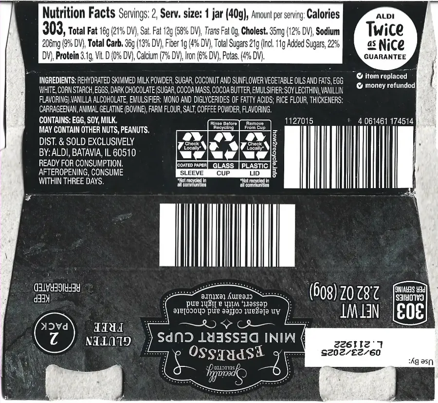 Specially Selected Espresso Mini Dessert Cups Ingredients Nutrition Facts