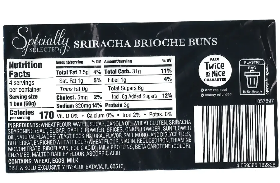 Specially Selected Sriracha Brioche Buns Ingredients Nutrition Facts