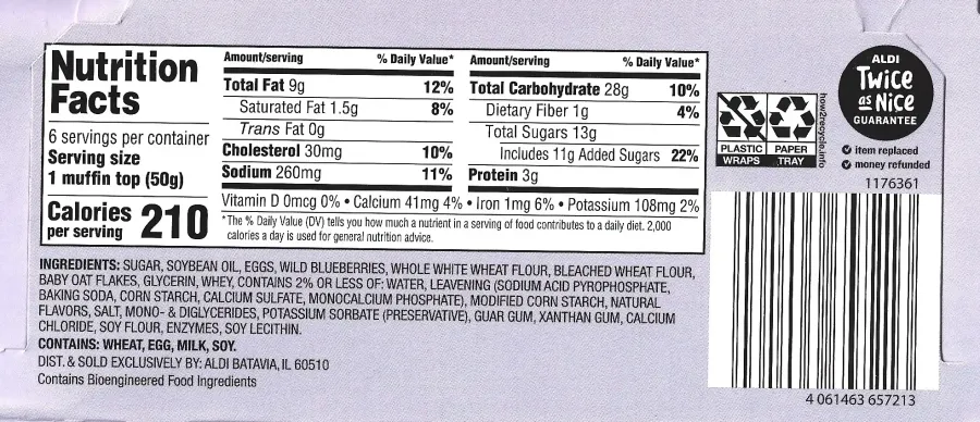 Aldi Muffin Tops Blueberry Oat Ingredients Nutrition Facts