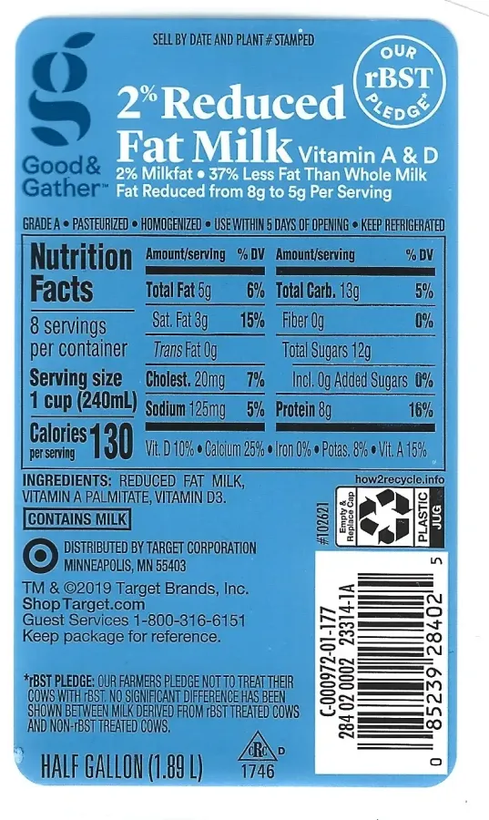 Target 2 Percent Milk Half Gallon Ingredients Nutrition Facts