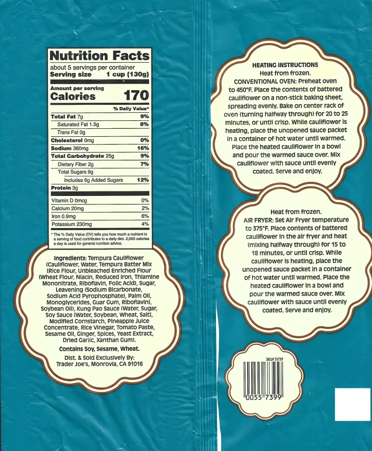 Trader Joes Kung Pao Tempura Cauliflower Ingredients Nutrition Facts Cooking Directions