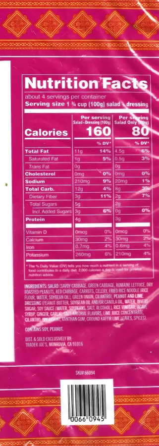 Trader Joes Peanut And Crispy Noodle Salad Kit Ingredients Nutrition Facts