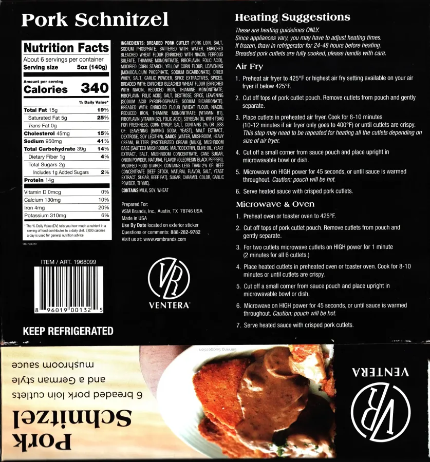 Ventera Pork Schnitzel Ingredients Nutrition Facts Cooking Directions